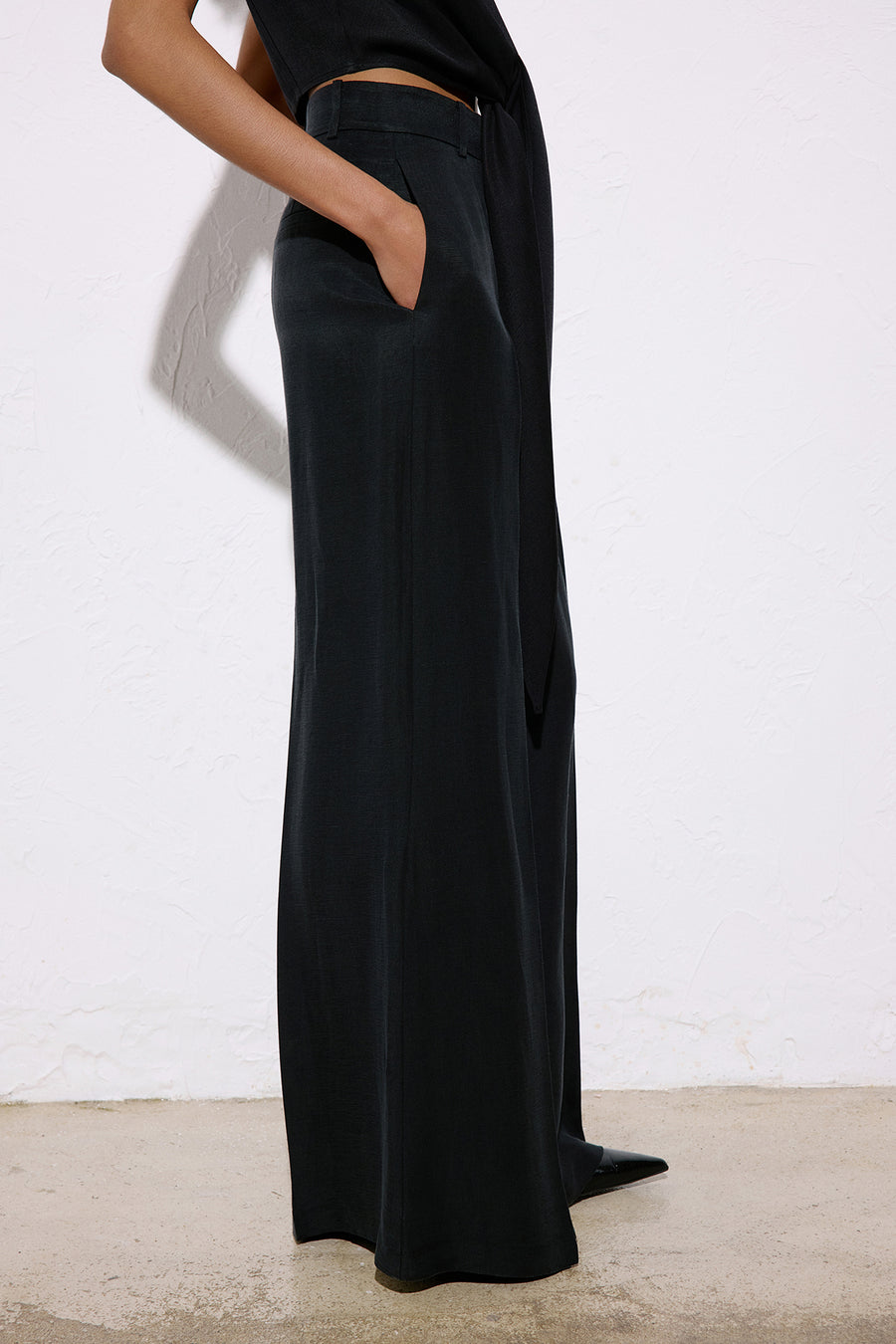 Wide Leg Linen Blend  Trousers