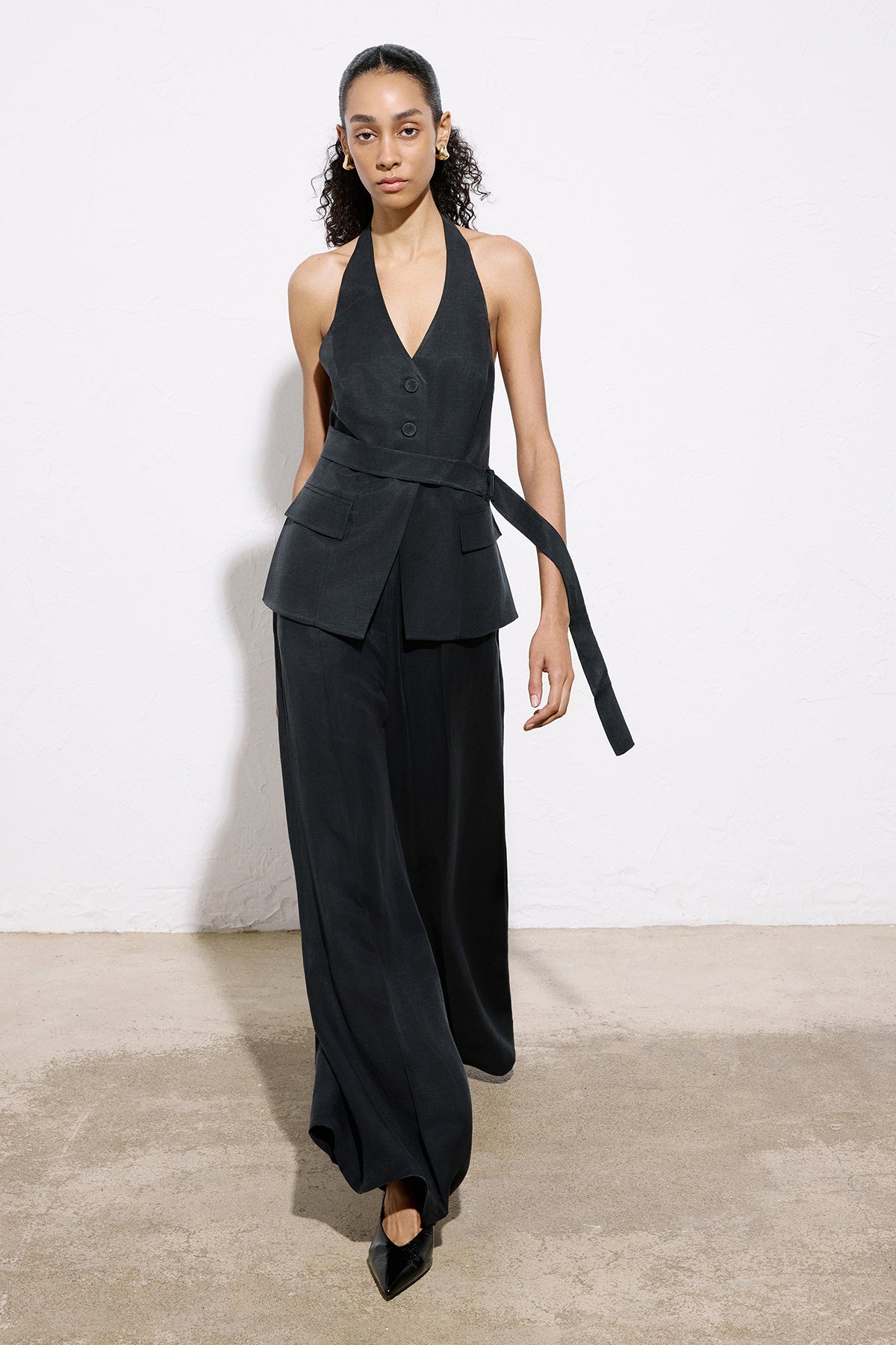 Wide Leg Linen Blend  Trousers