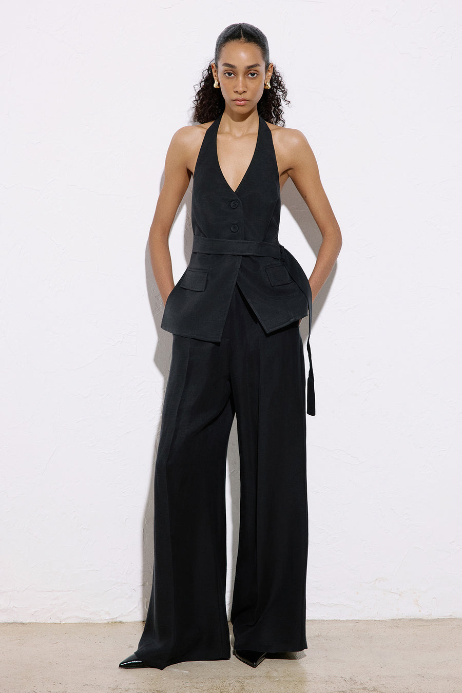 Wide Leg Linen Blend  Trousers