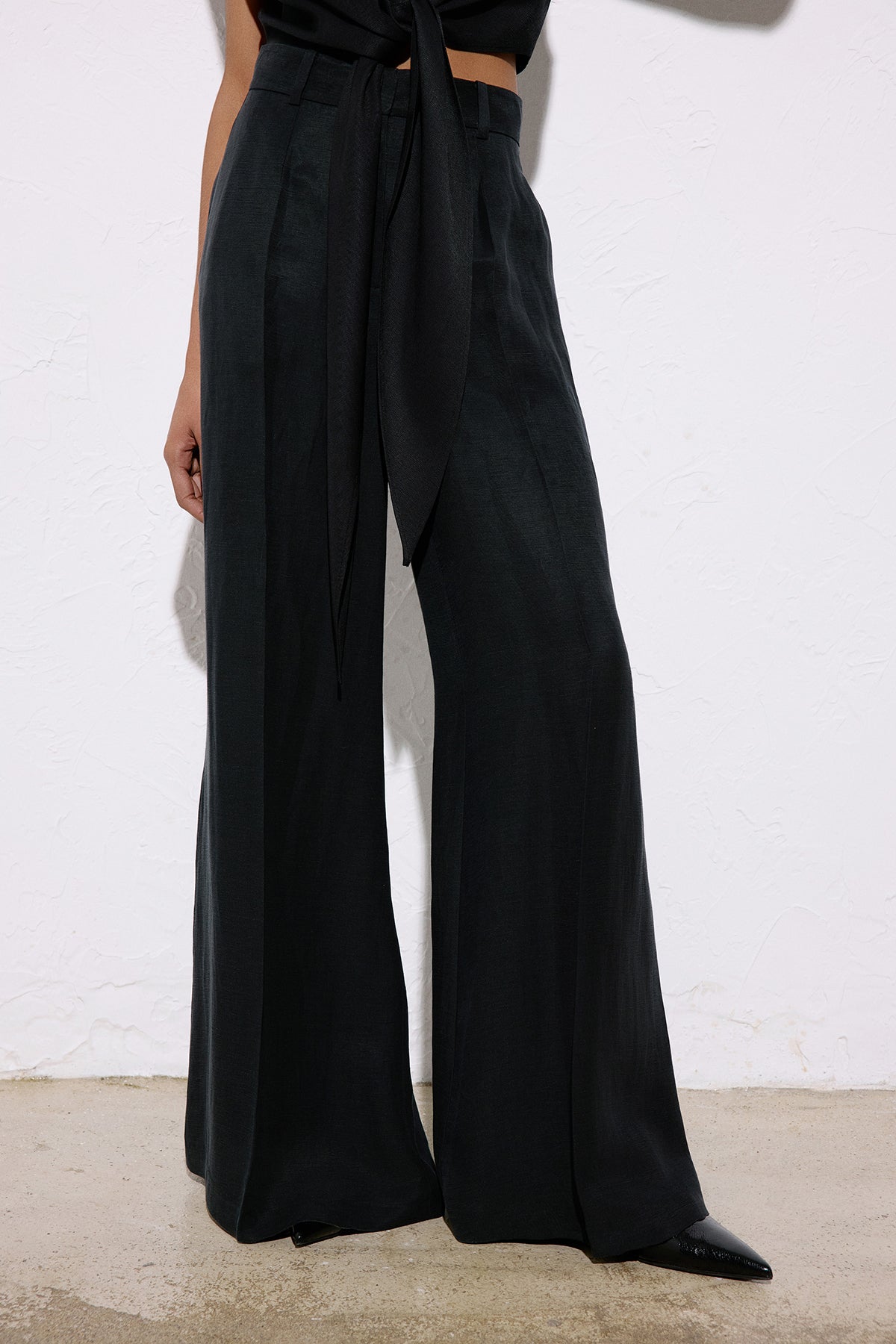 Wide Leg Linen Blend  Trousers