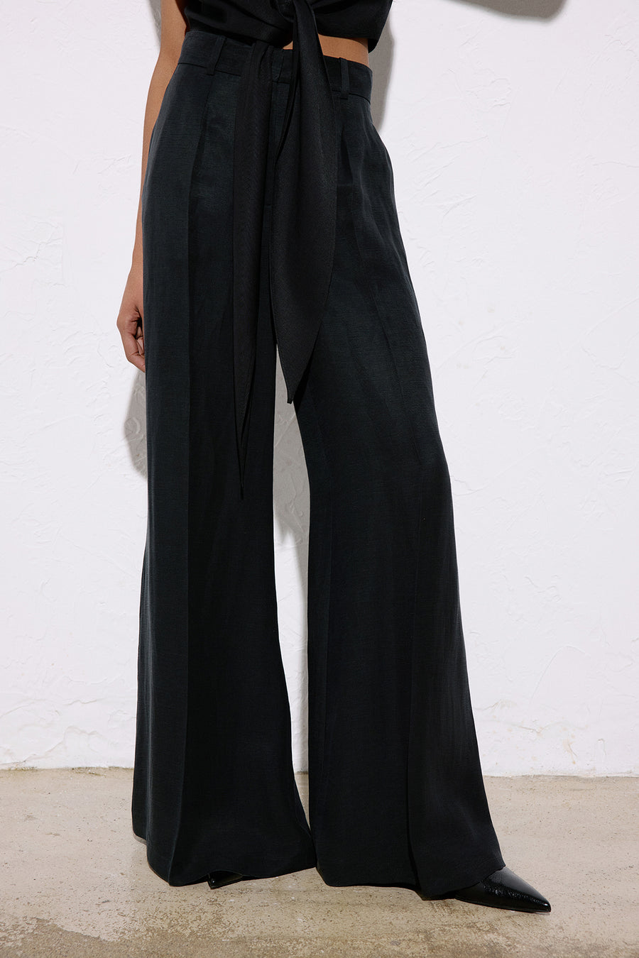 Wide Leg Linen Blend  Trousers