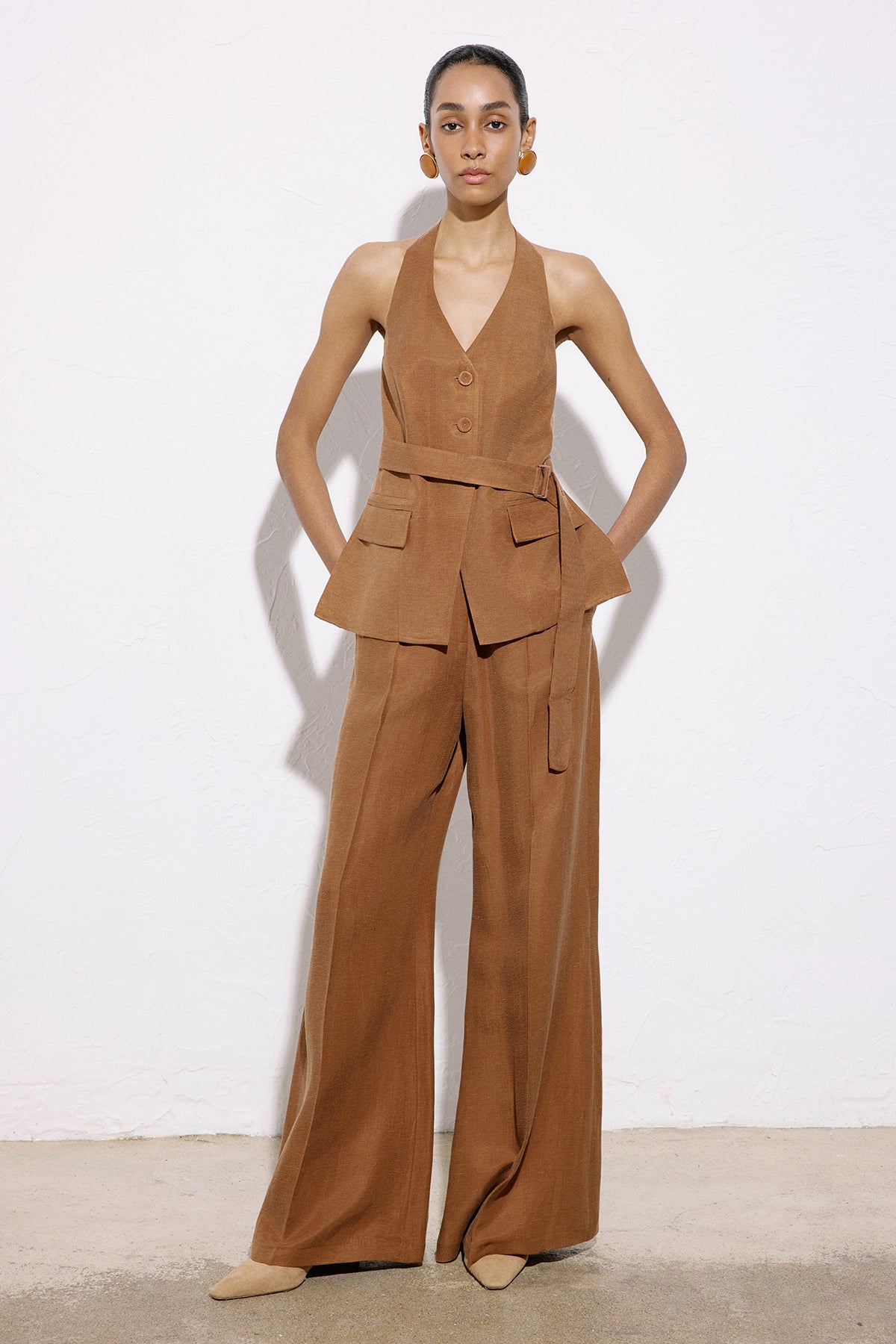 Wide Leg Linen Blend  Trousers