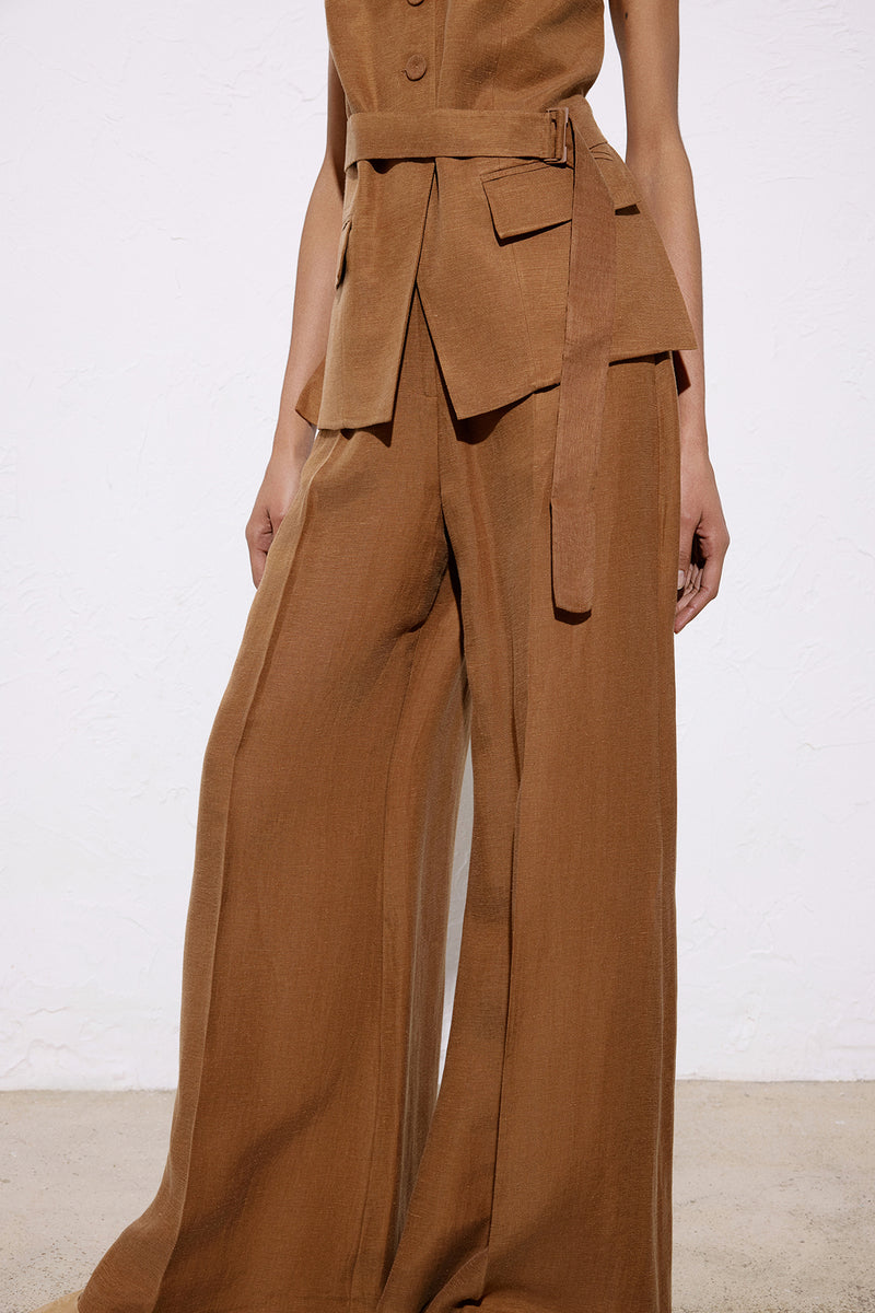 Wide Leg Linen Blend  Trousers