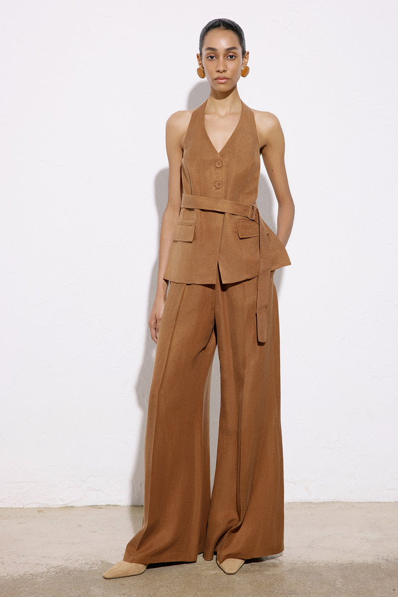 Wide Leg Linen Blend  Trousers