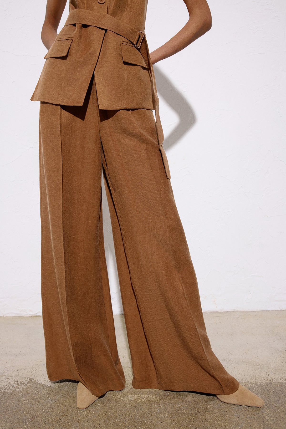 Wide Leg Linen Blend  Trousers