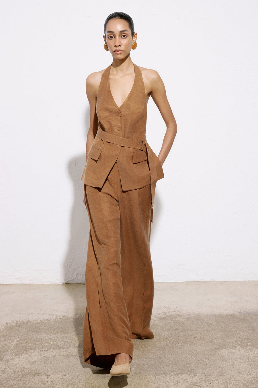 Wide Leg Linen Blend  Trousers