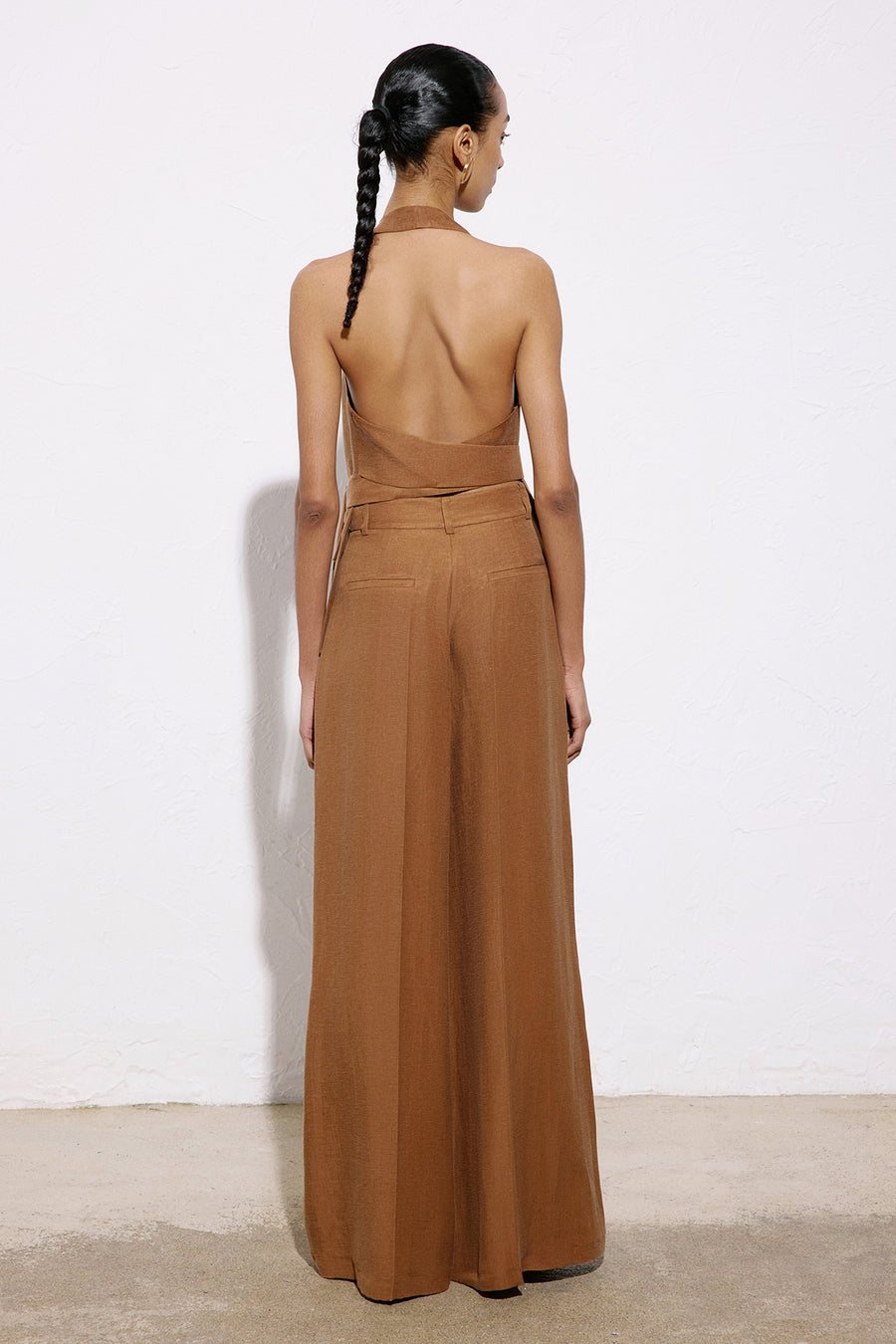 Wide Leg Linen Blend  Trousers