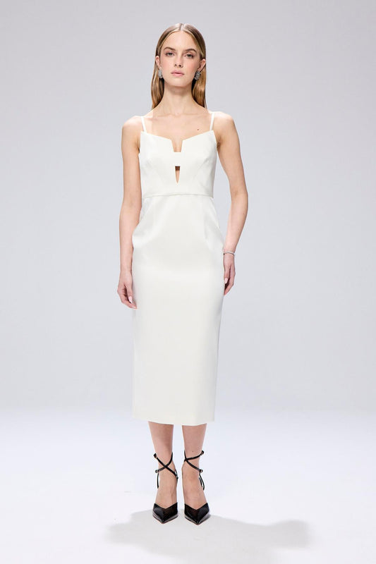 Wide Neck Detail Slit  Midi Dress