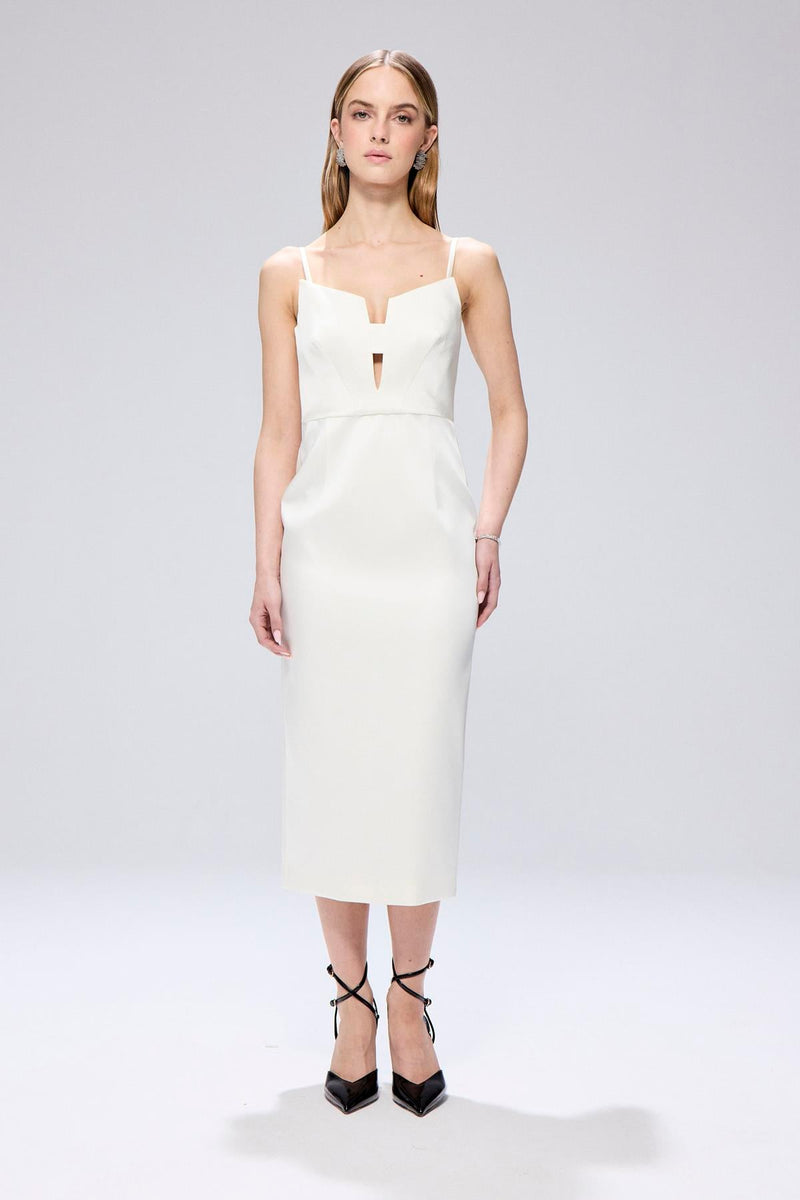 Wide Neck Detail Slit  Midi Dress