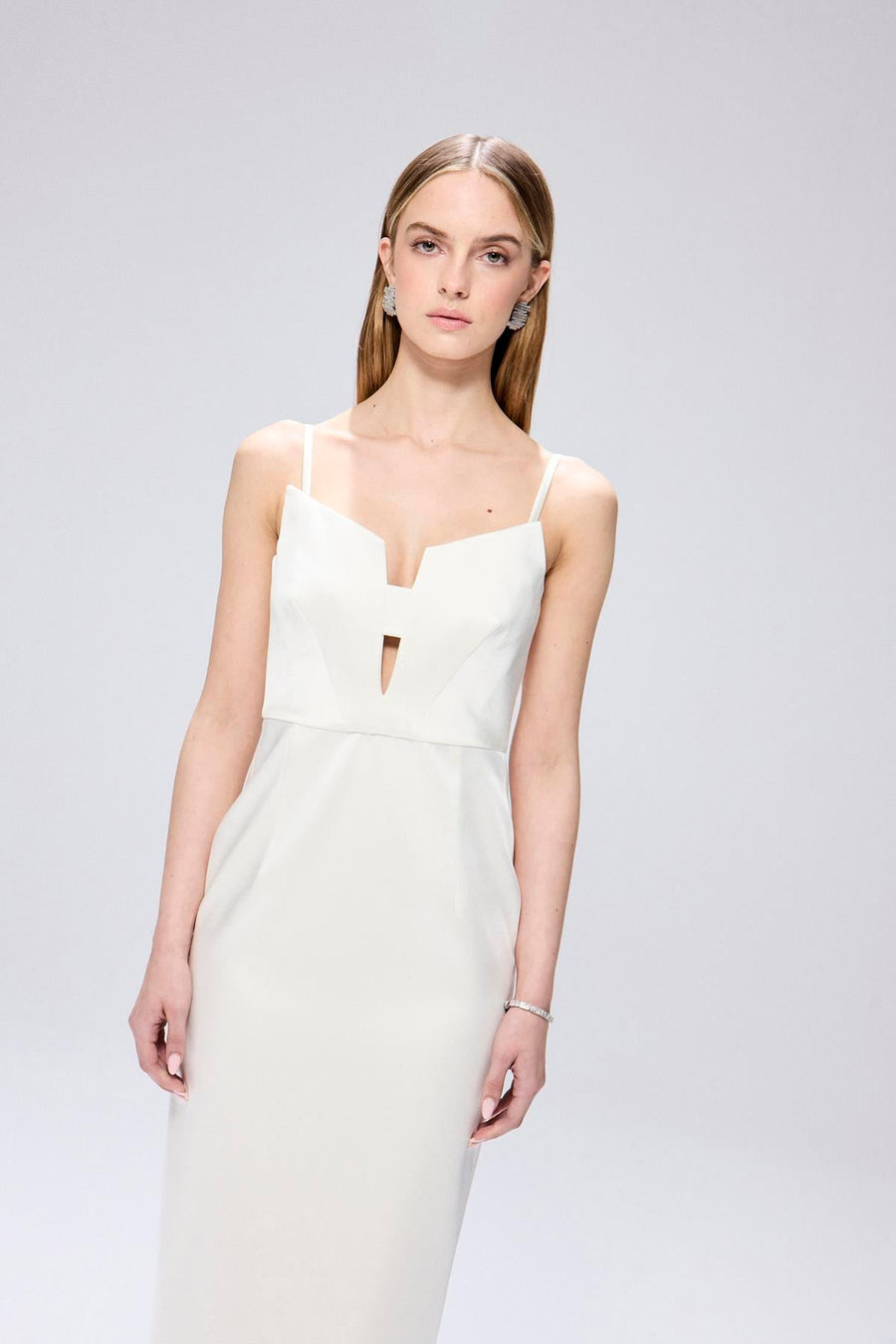 Wide Neck Detail Slit  Midi Dress