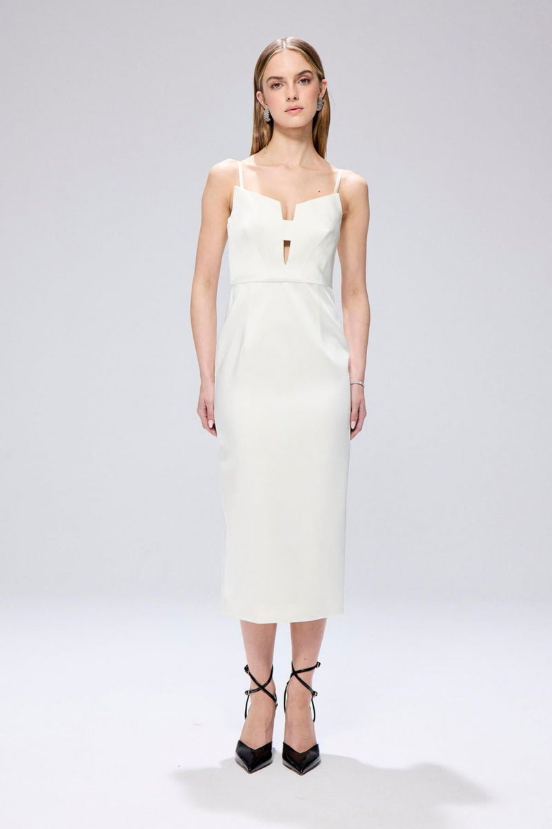 Wide Neck Detail Slit  Midi Dress