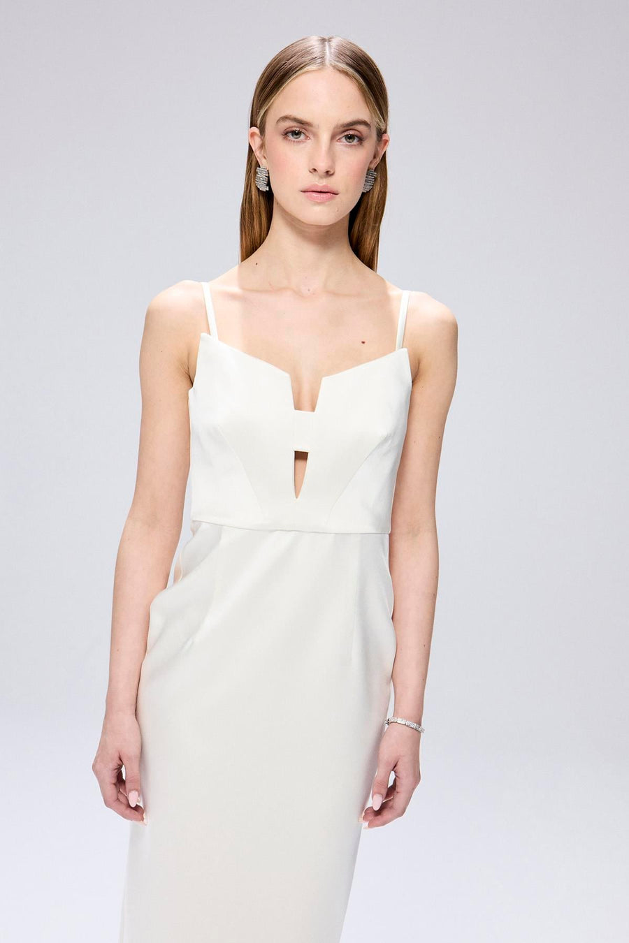 Wide Neck Detail Slit  Midi Dress