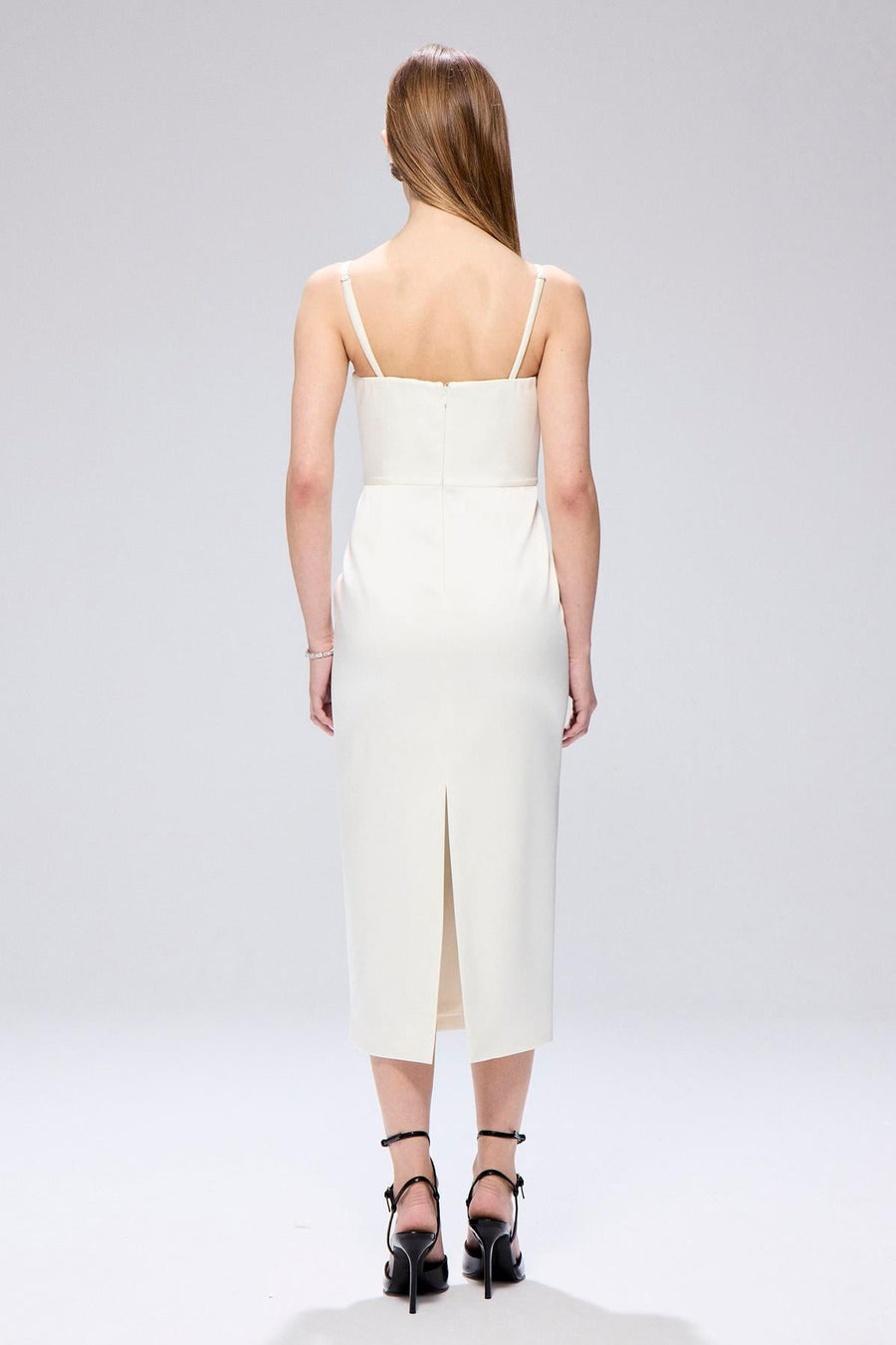 Wide Neck Detail Slit  Midi Dress