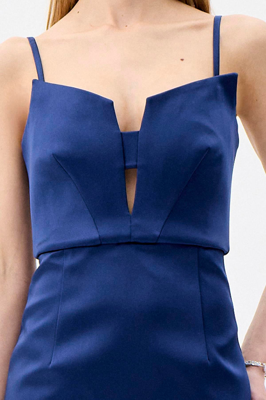 Wide Neck Detail Slit  Midi Dress