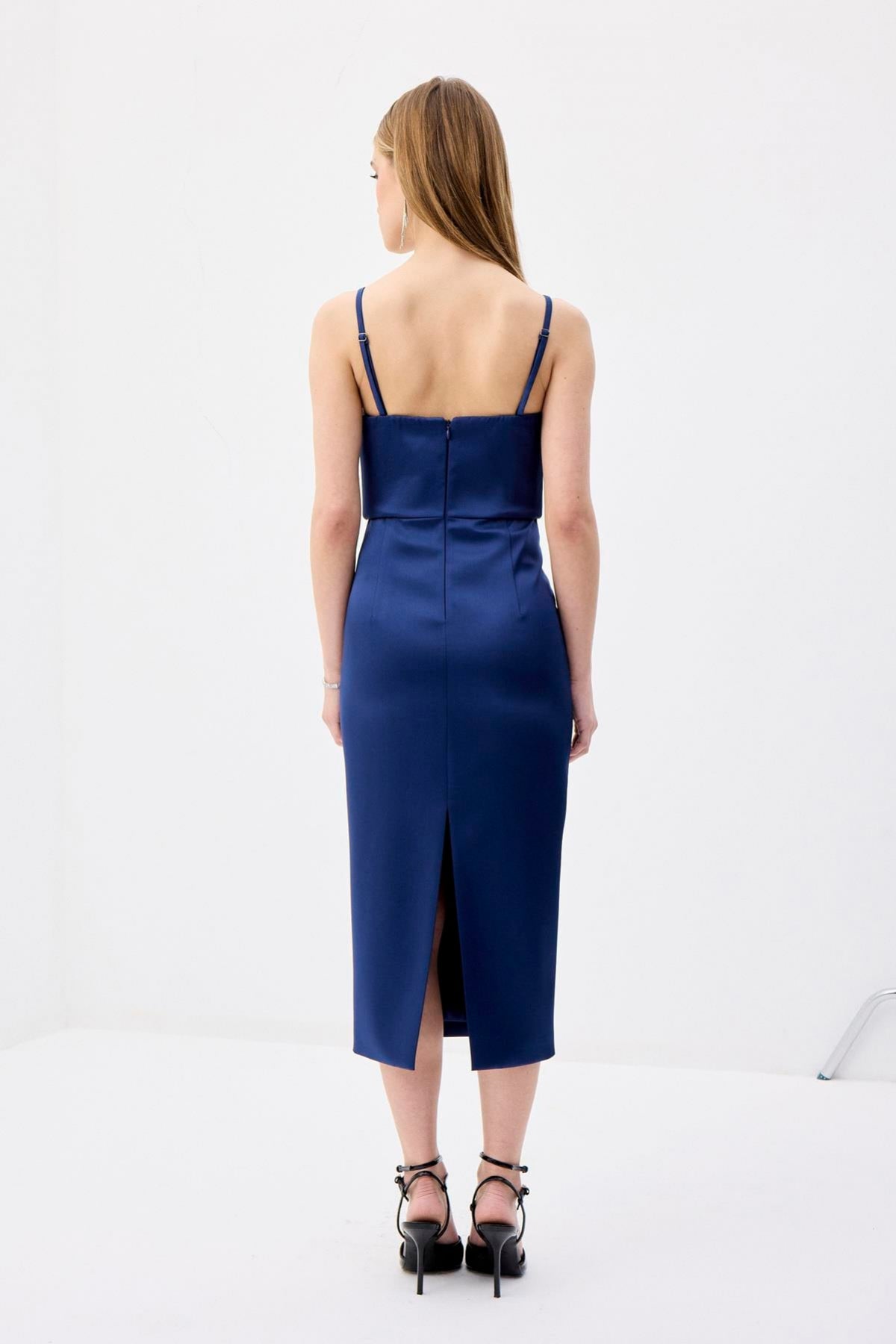 Wide Neck Detail Slit  Midi Dress