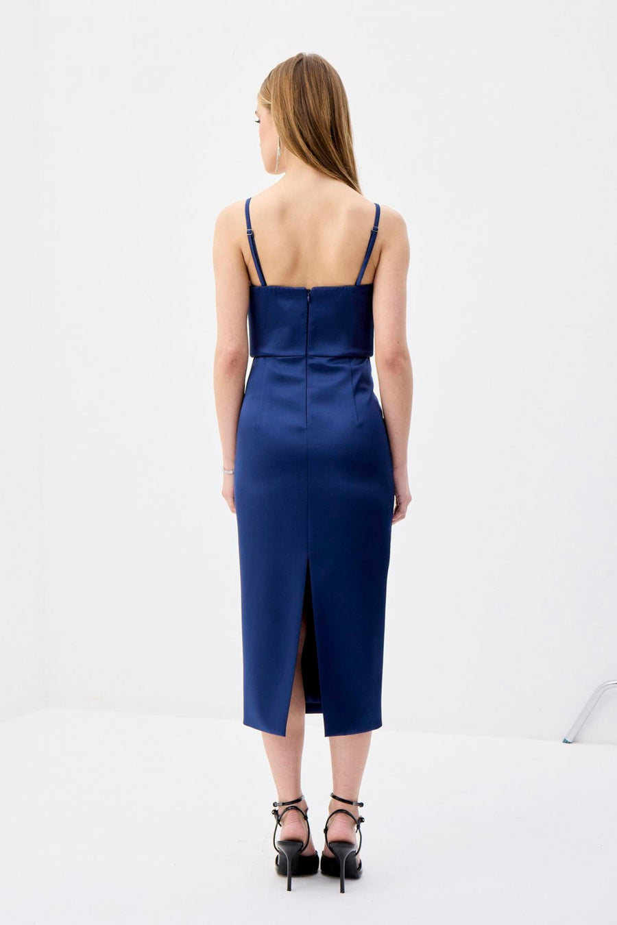 Wide Neck Detail Slit  Midi Dress