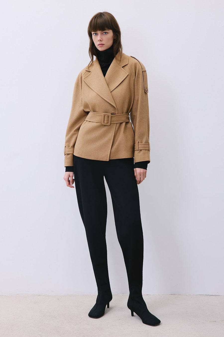 Wool-Blend Belted Coat