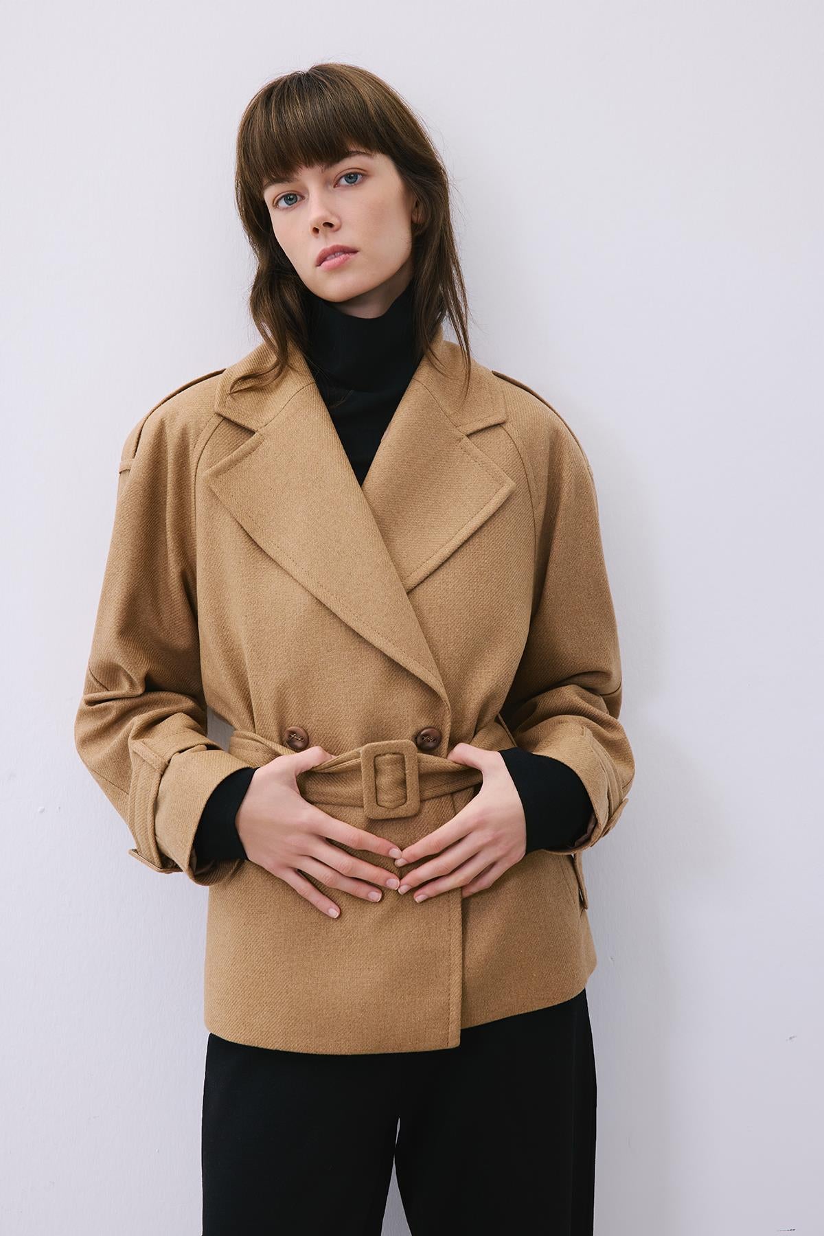Wool-Blend Belted Coat