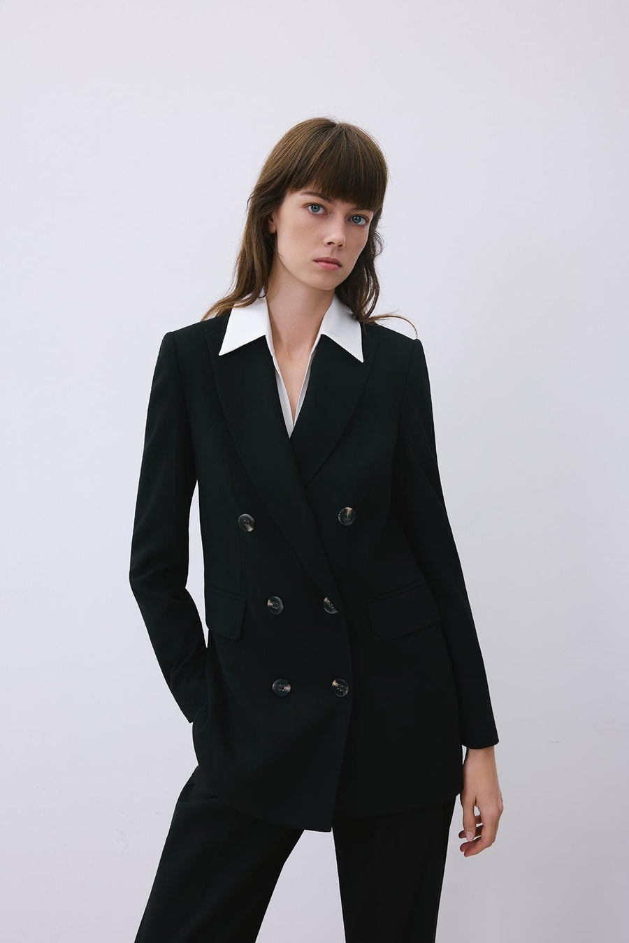 Gray Wool-Blend Double-Breasted Jacket