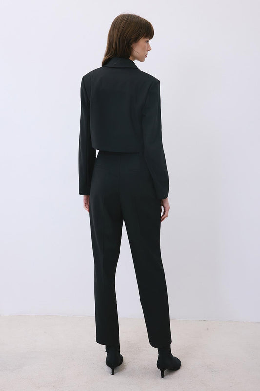 Wool-Blend Pleated High Waist Pants