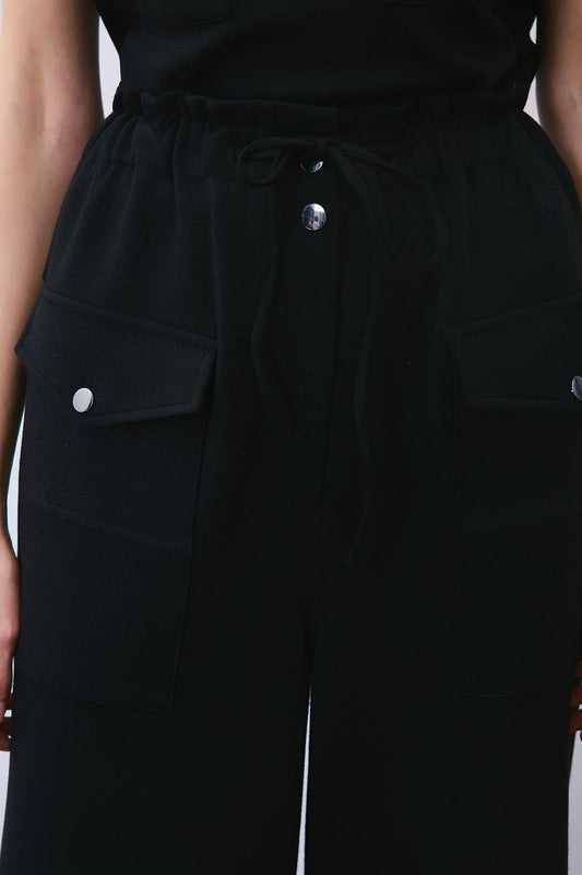 Wool-Blend Wide Leg Pants with Drawstring Waist