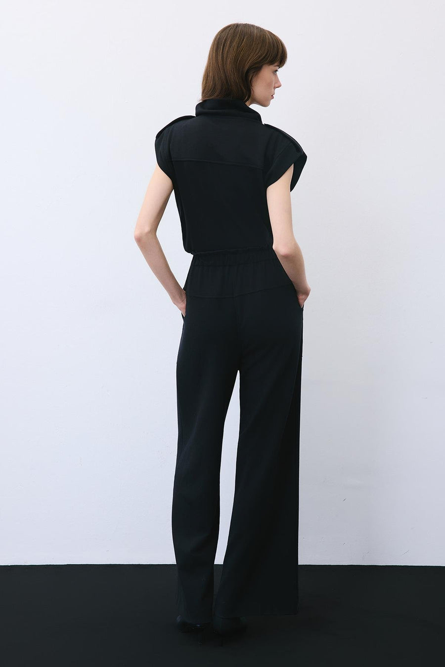 Wool-Blend Wide Leg Pants with Drawstring Waist