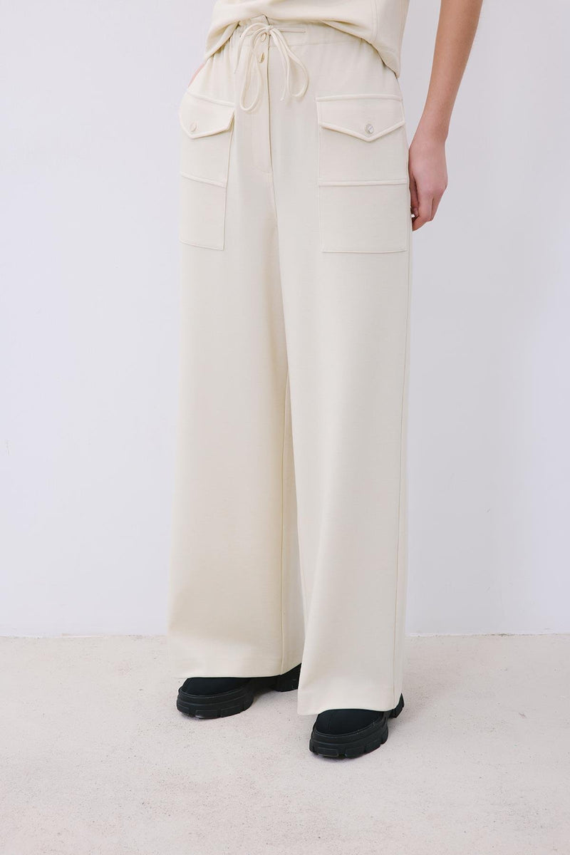 Wool-Blend Wide Leg Pants with Drawstring Waist