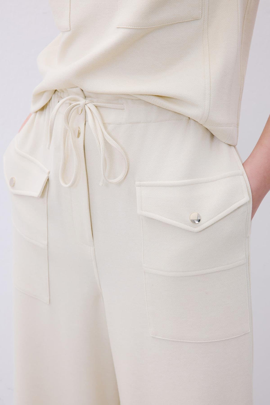 Wool-Blend Wide Leg Pants with Drawstring Waist