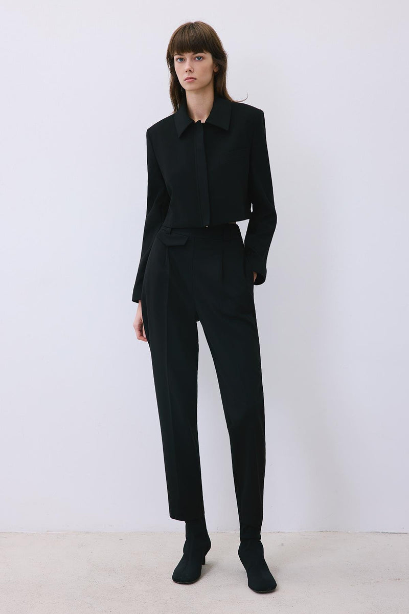 Beige Wool-Blend Zip-Up Crop Jacket