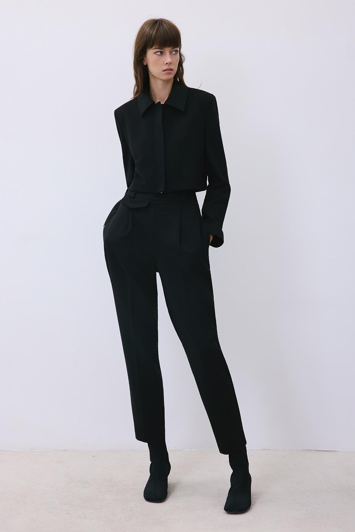 Beige Wool-Blend Zip-Up Crop Jacket