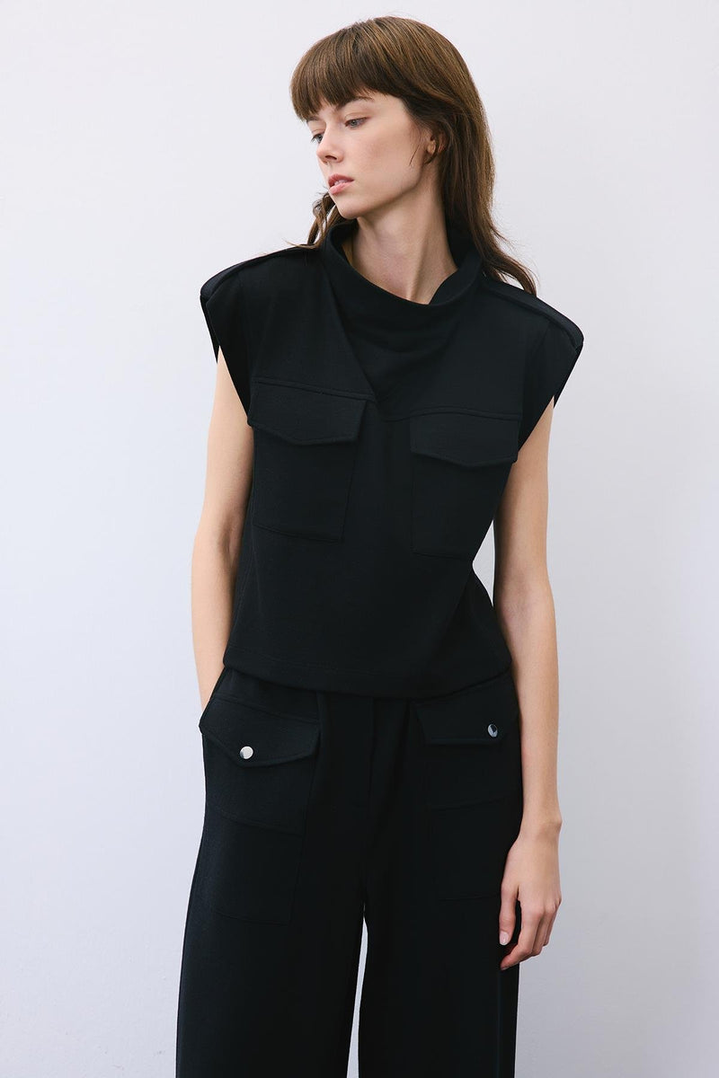 Wool Knit Blouse with Stitch Detail