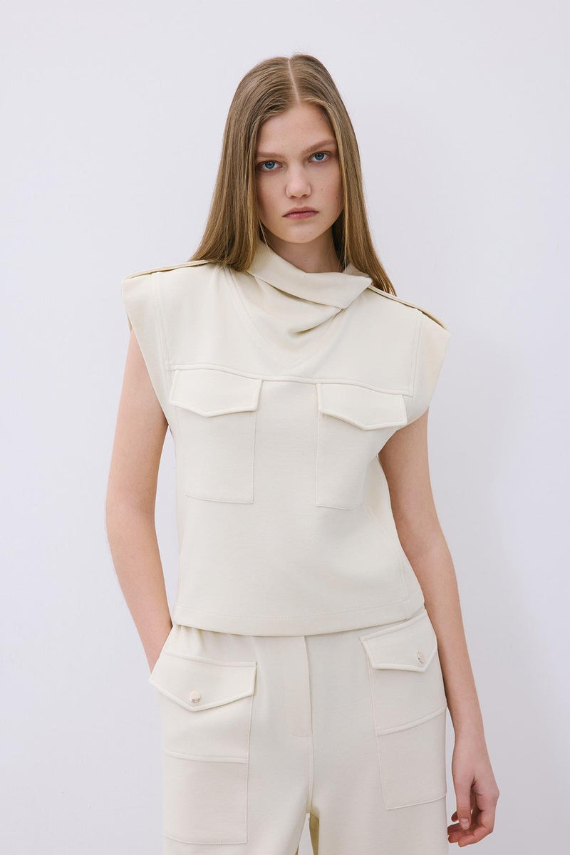 Wool Knit Blouse with Stitch Detail