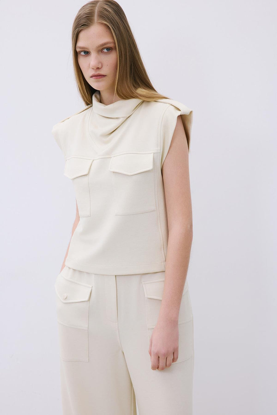 Wool Knit Blouse with Stitch Detail