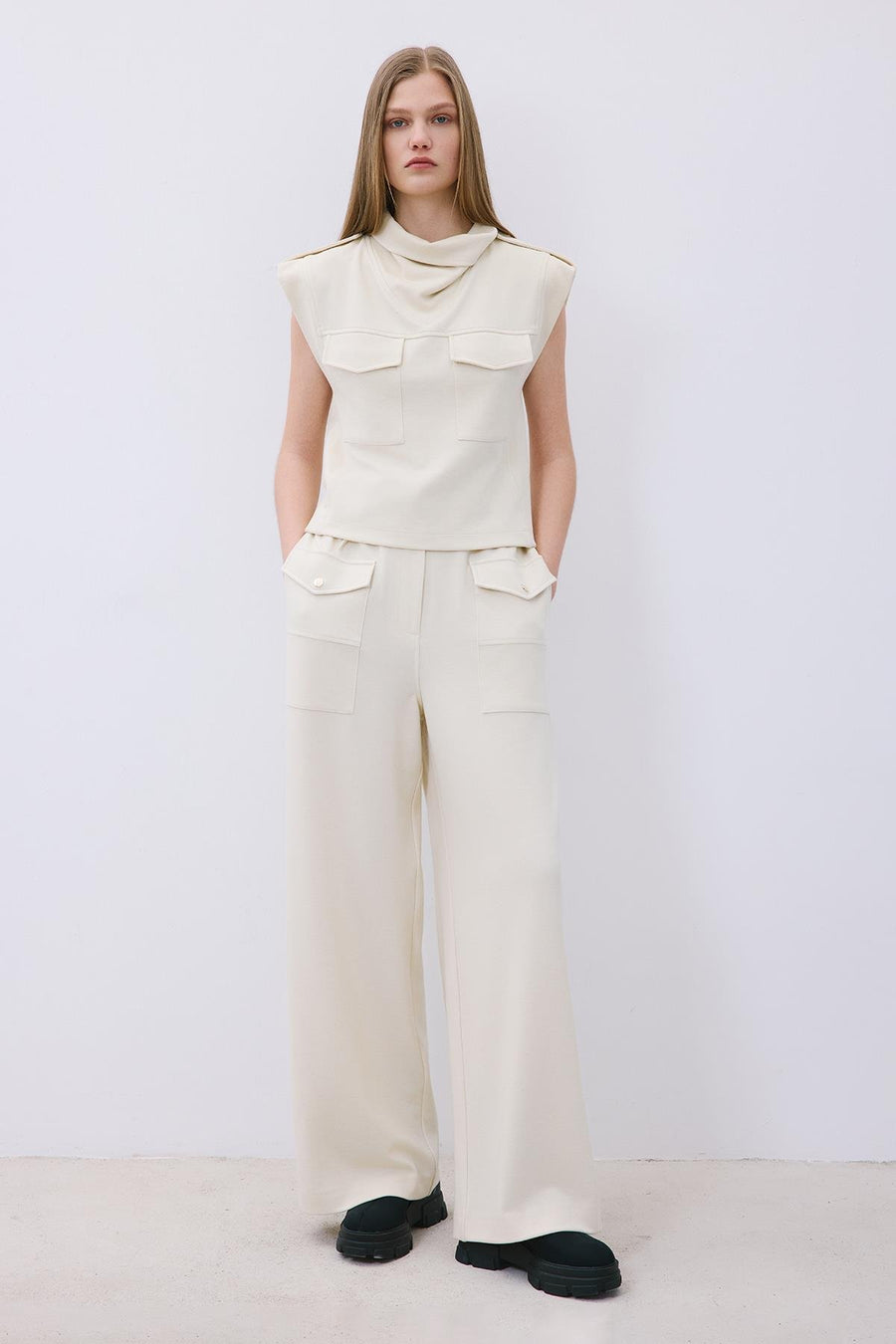 Wool Knit Blouse with Stitch Detail