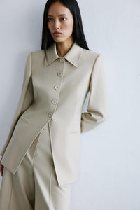 Beige Wool-textured  Long Jacket