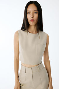 Beige Wool-textured Crop  Blouse