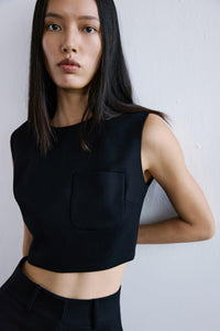 Black Wool-textured Crop  Blouse