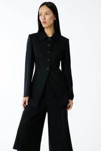 Black Wool-textured  Long Jacket