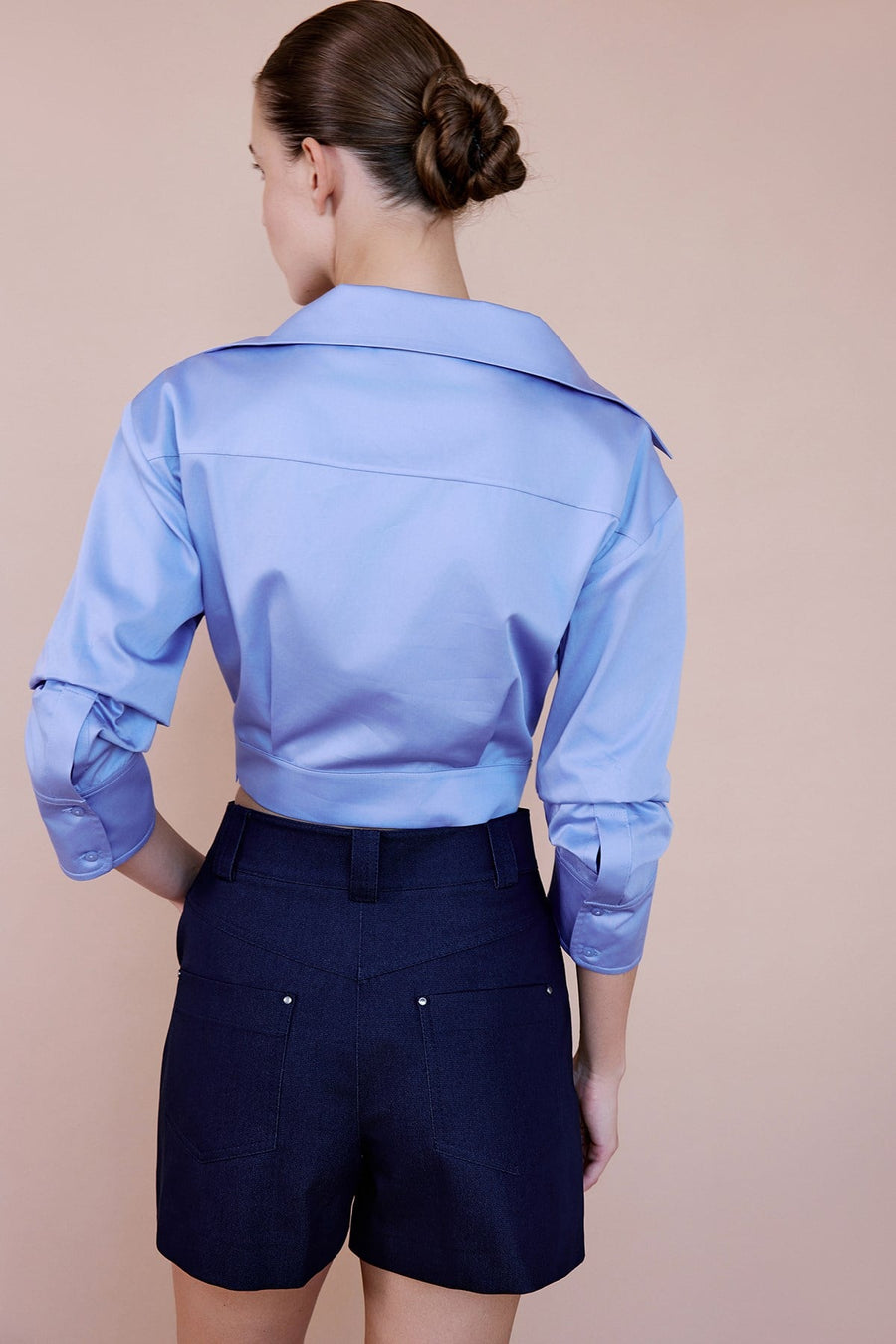 Wrap Collar Poplin Crop  Shirt