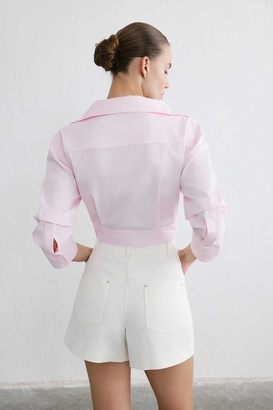 Wrap Collar Poplin Crop  Shirt