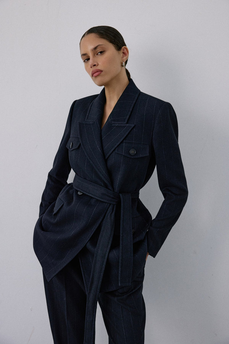Wrap Lined Striped  Blazer