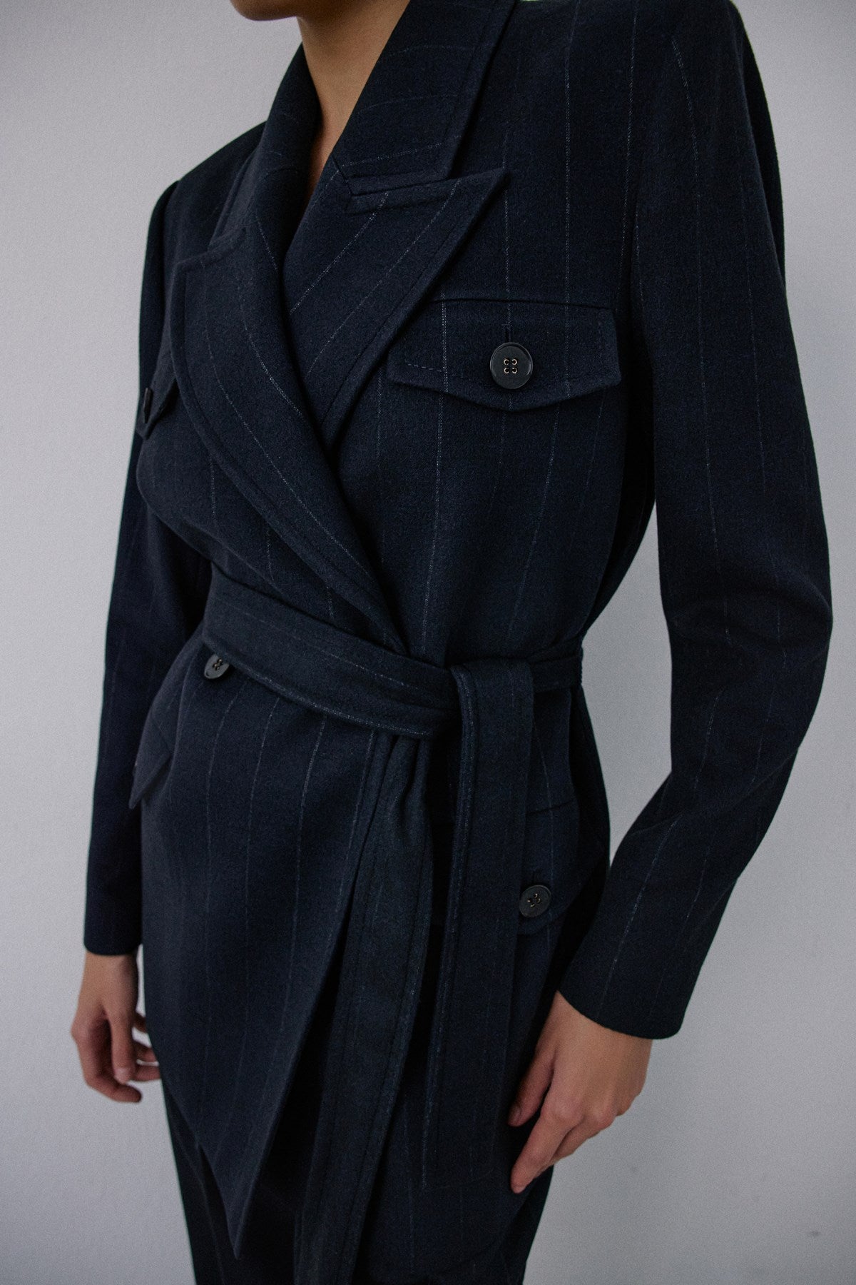 Wrap Lined Striped  Blazer