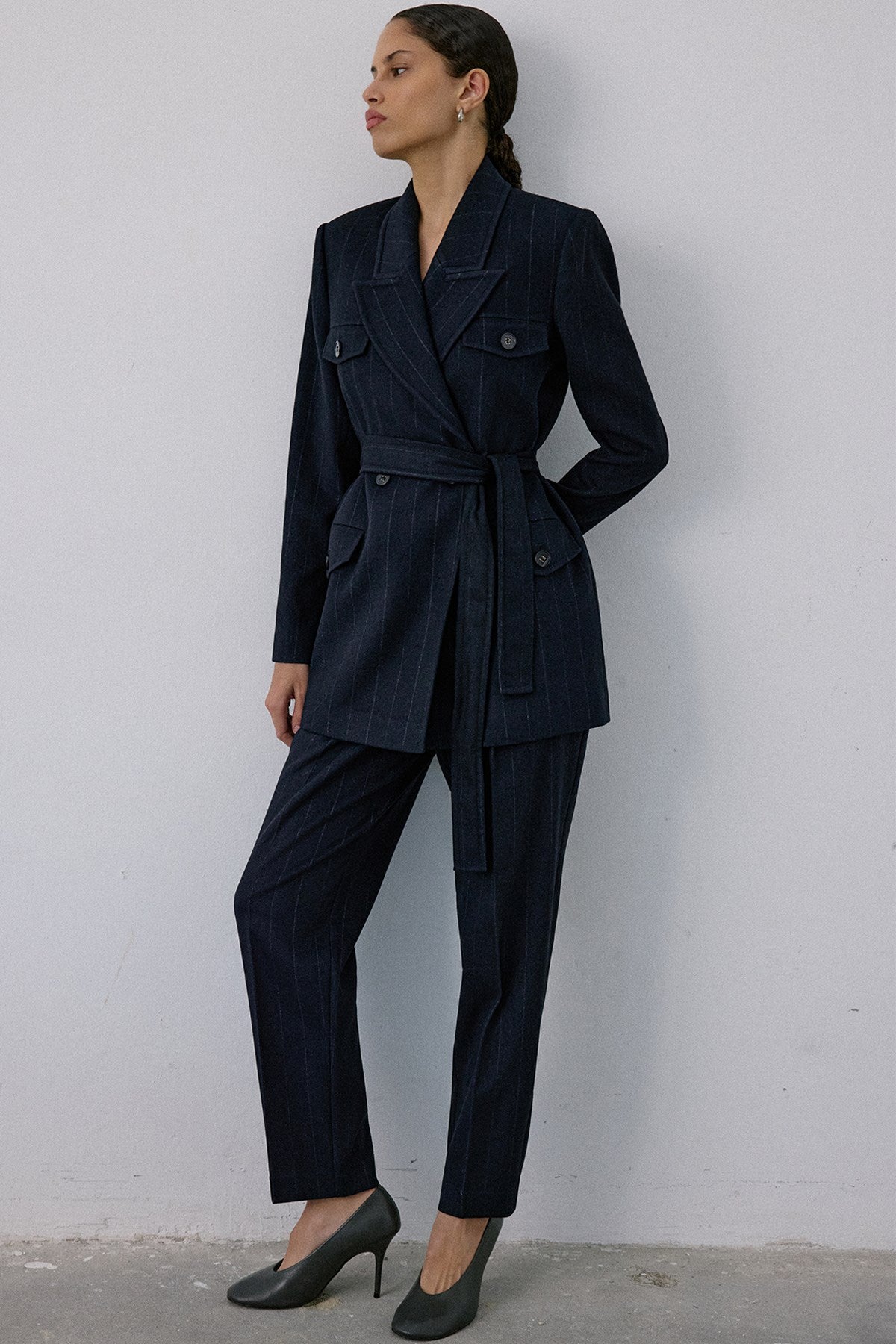 Wrap Lined Striped  Blazer