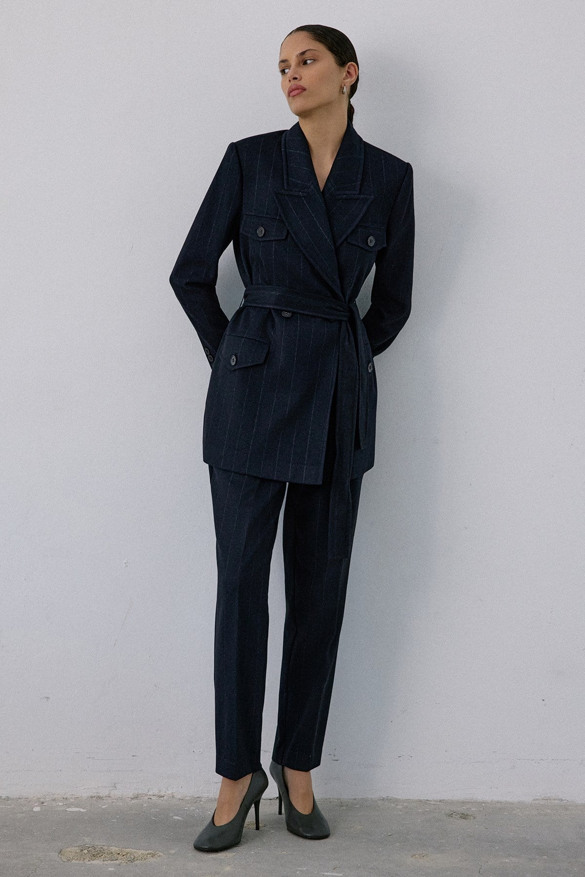 Wrap Lined Striped  Blazer