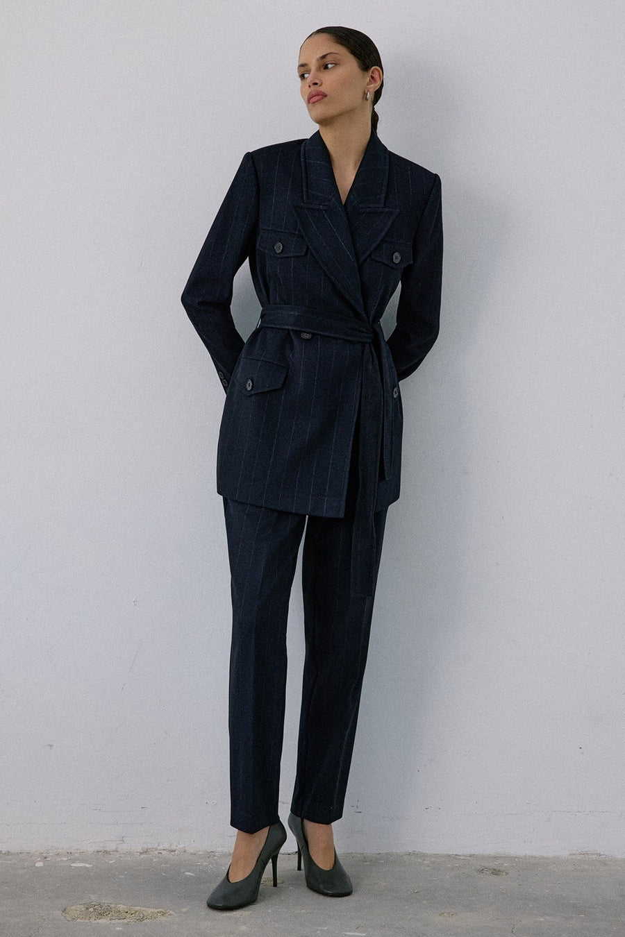 Wrap Lined Striped  Blazer