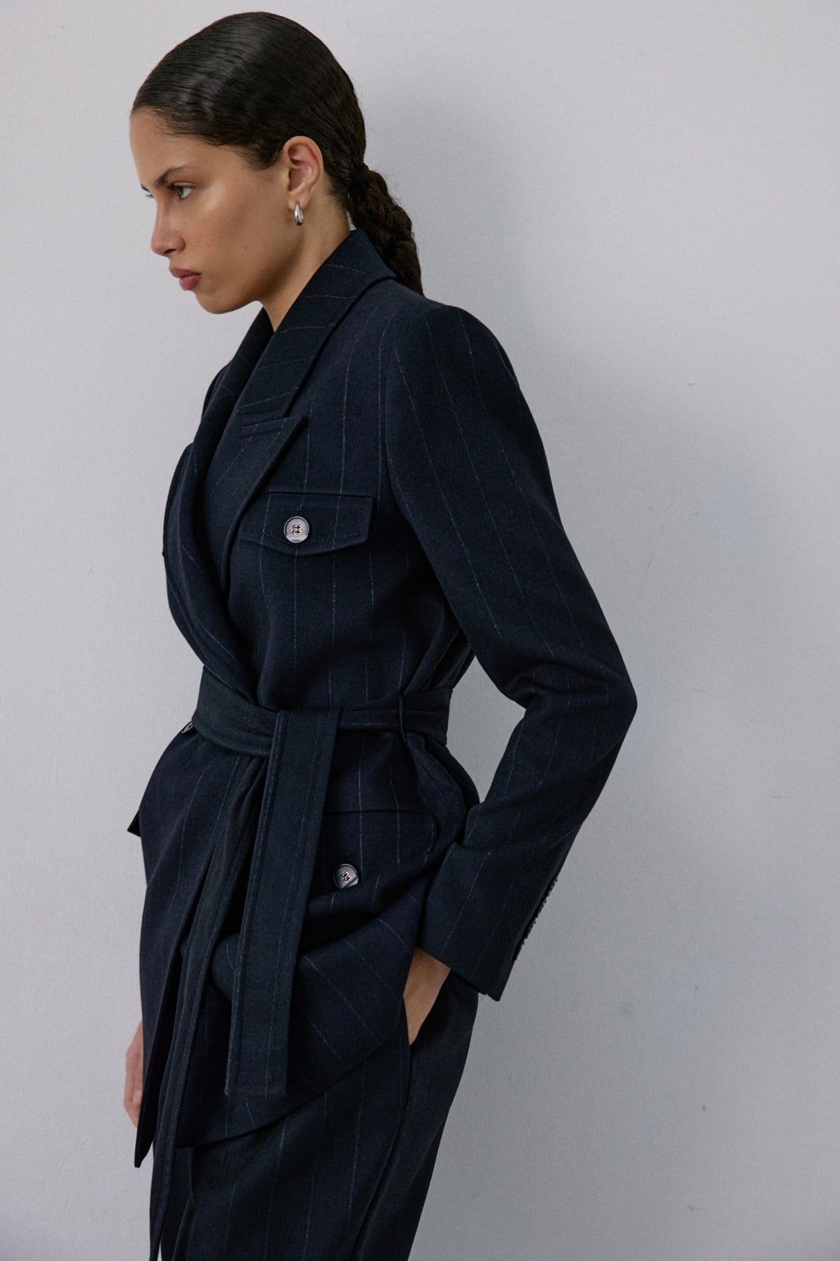 Wrap Lined Striped  Blazer