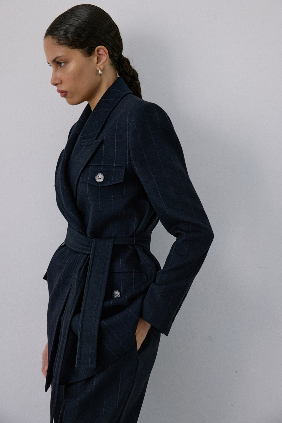 Wrap Lined Striped  Blazer