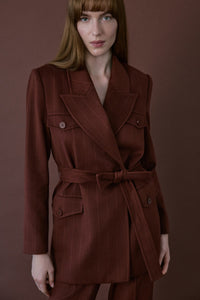 Red Wrap Lined Striped  Blazer